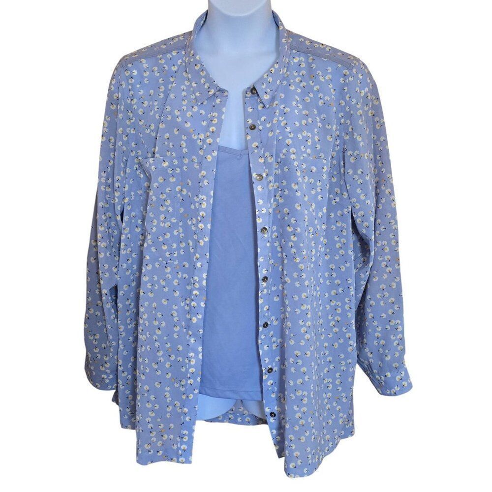 Caffe Marrakesh Womens Blue Daisy Button Blouse & Tank flower cottagecore spring